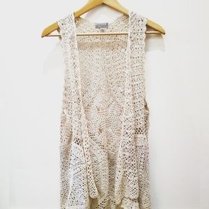Joseph A. beige crochet sleeveless open vest Sz: S